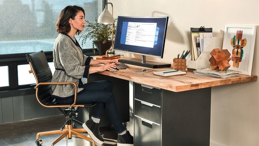 woman on a laptop in home office