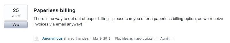 Paperless billing request in UserVoice forum