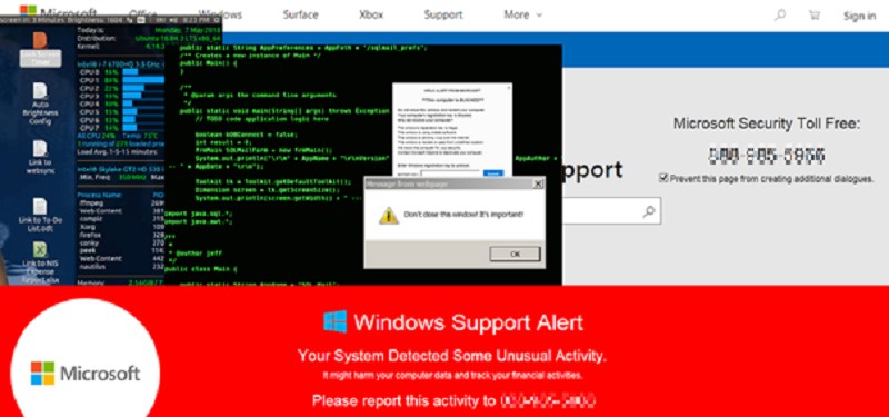 Example of a fake support page created by a scammer.