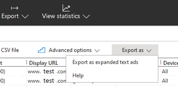 Product view of the Export as menu options.