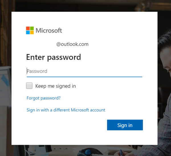 Product view of Microsoft Advertising account sign in password field.