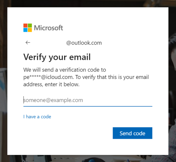 Product view of Microsoft Advertising account sign in verify email tile.
