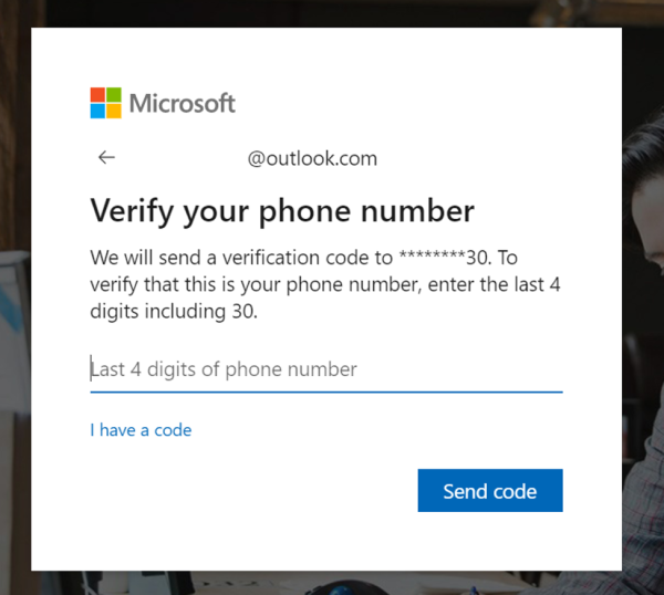 Product view of Microsoft Advertising account sign in verify phone number tile.