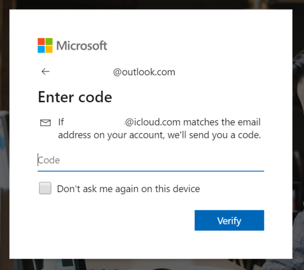 Product view of Microsoft Advertising account sign in enter code tile.