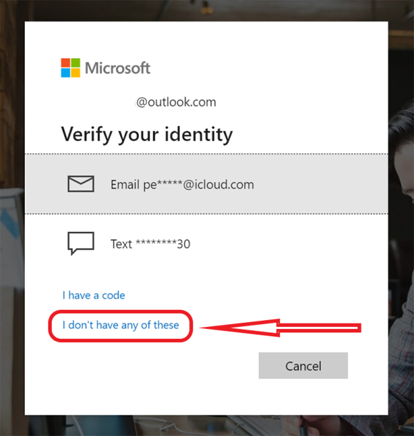 Product view of Microsoft Advertising account sign in verify identity without security info tile.
