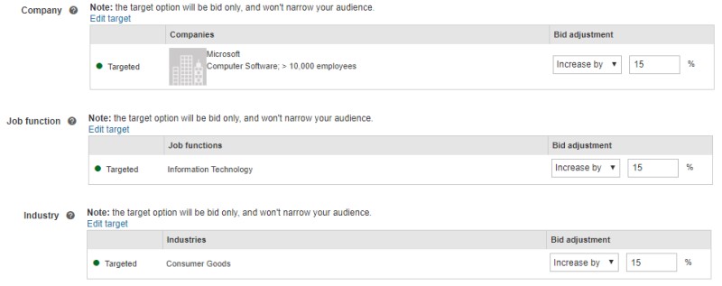 Product view of LinkedIn Profile targeting interface windows, part 2.
