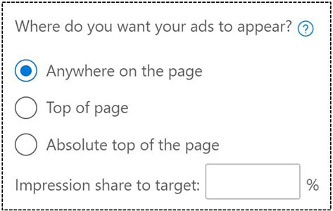 Product view of the Target impression share options for ad placement.