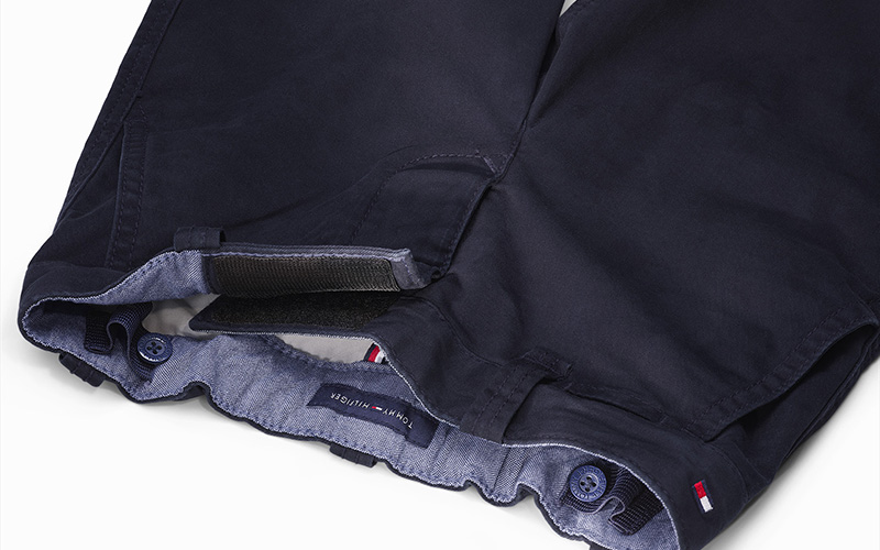 An example of pants from the Tommy Adaptive line of clothing, with easily adjustable waistband.