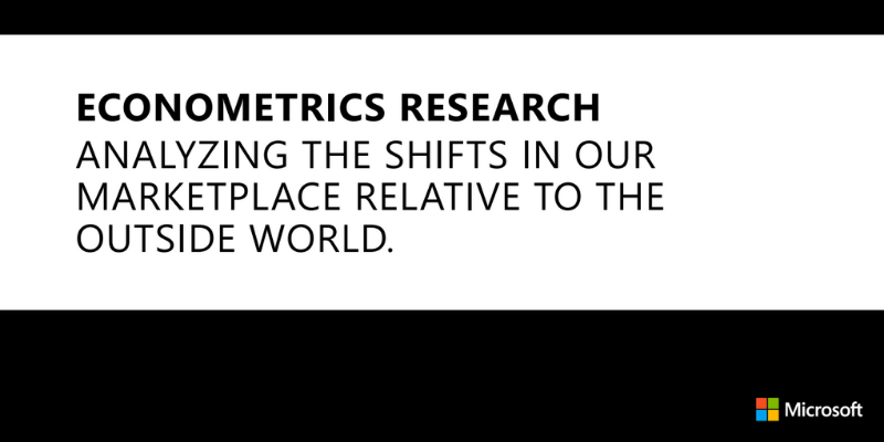 A page from the Microsoft Advertising 2021 Consumer Trends report, which reads, "Econometrics Research. Analying the shifts in our marketplace relative to the outside world."