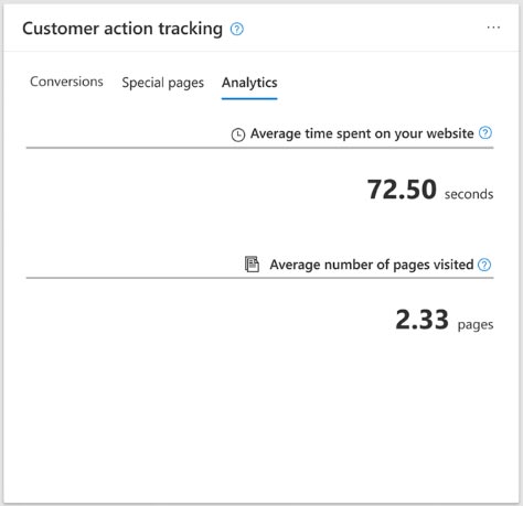 Product view of the customer action tracking analytics window.