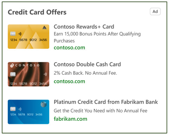 Product view of a sample Credit card ad.