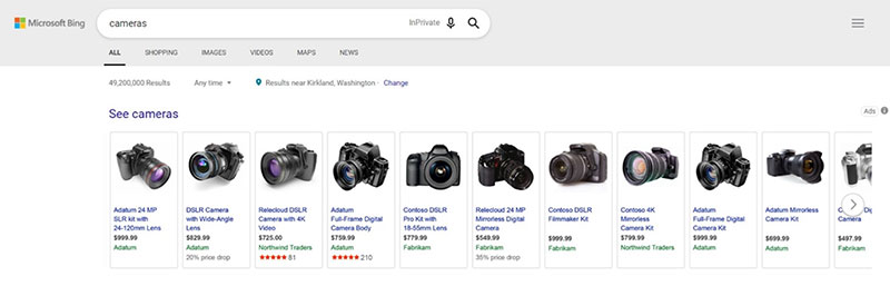 Example of a products ad from Microsoft Bing search.