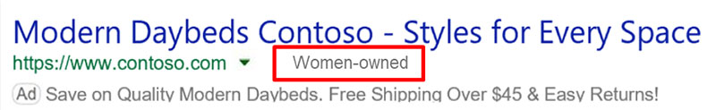 An example of a text ad with the business attribute “Women-owned.”
