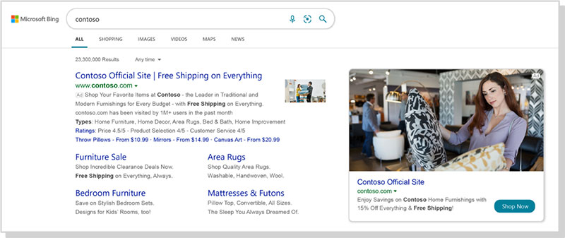 Example of a search results page showing Multimedia Ads.
