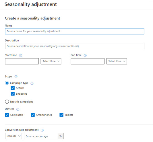 Snapshot of the “Seasonality adjustment” feature when in the platform.