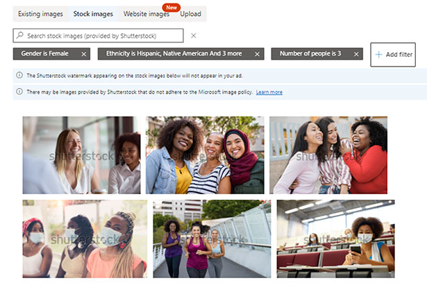 Sample of filters for Shutterstock images.