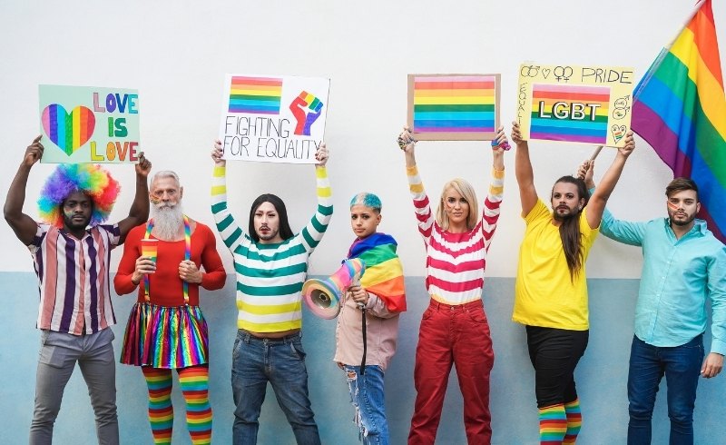 LGBTQIA+ Pride festivalgoers and social activists