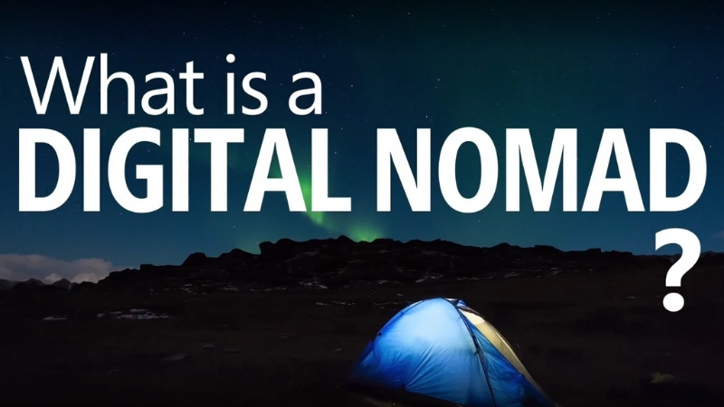 Picture from the newest episode of The Download. Words "What is a Digital Nomad" are atop a picture of a tent at night with Aurora Borealis in the distance.