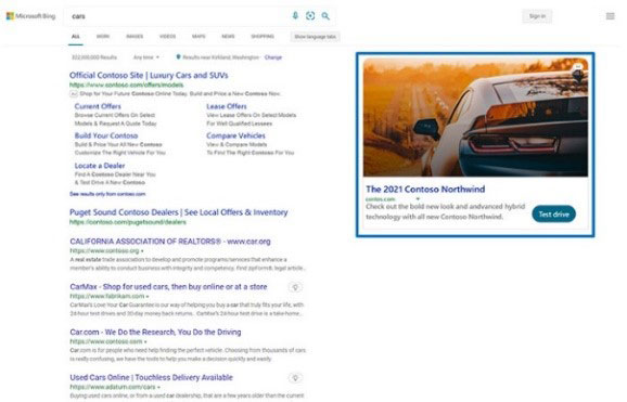 Example image of how Multimedia Ads appear in the search engine results page.