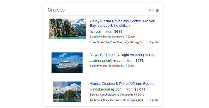Example of Cruise Ads as seen on the search engine results page.