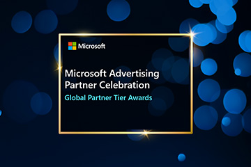 Microsoft Advertising Partner Celebration logo on a blue bubbles background