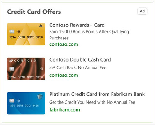 Snapshot of Credit card ads in the search results page