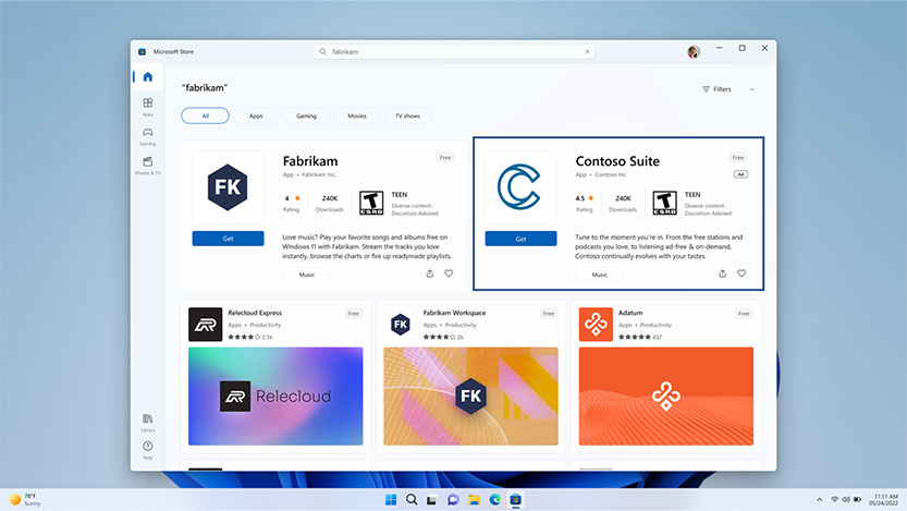 Example screenshot of search results in the Microsoft Store