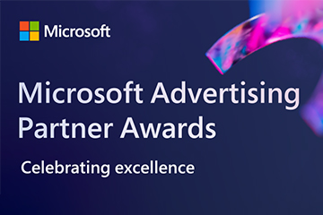 The words Microsoft Advertising Partner Awards, celebrating excellence over a blue and purple background.