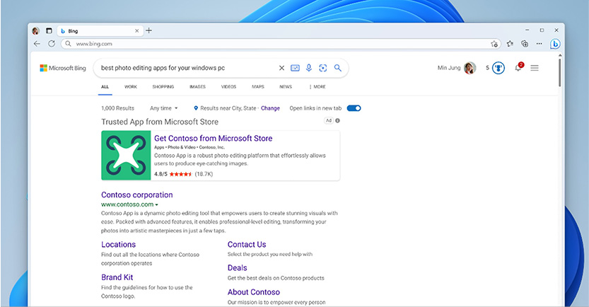 A Microsoft Store ad appearing on the Bing Search Results page.