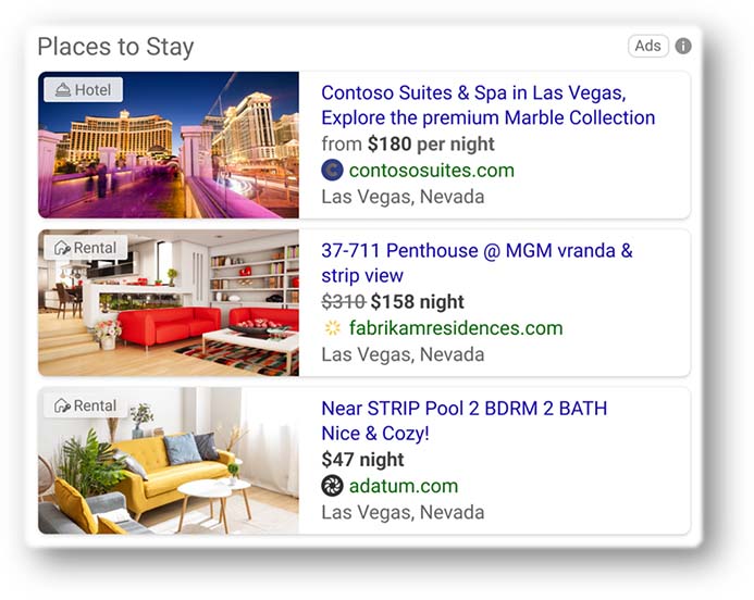 Accommodation ads on search engine results page.