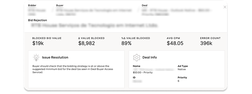 Bid Rejection tab within Monetise Insights.