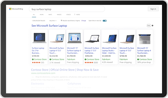 Example screenshot of ads with Microsoft Advertising