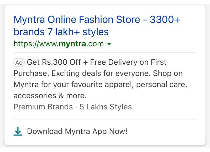 A screenshot of a Myntra ad.