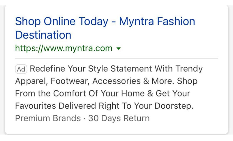 A screenshot of a Myntra fashion ad.