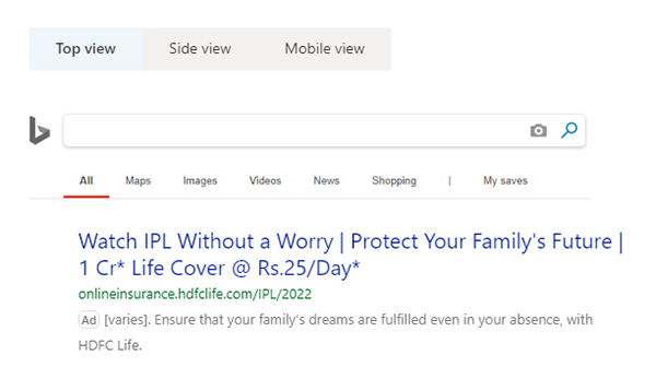 HDFC Life Responsive Search Ad on SERP