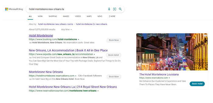 Example of a Reservations.com ad on the search engine results page.