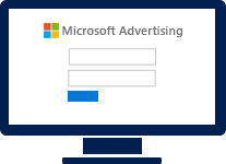 lllustration of monitor screen showing Bing Ads login page. 