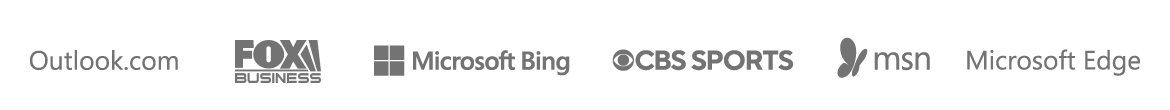 Brand logos for Outlook.com, Fox Business, Microsoft Bing, CBS Sports, MSN, and Microsoft Edge