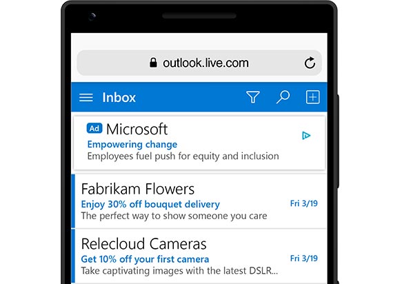 Example of a mobile text ad on Outlook.com
