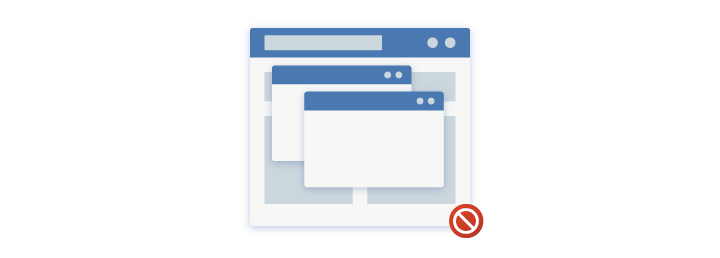 Ilustração com várias janelas pop-up que impedem os usuários de sair de um site.