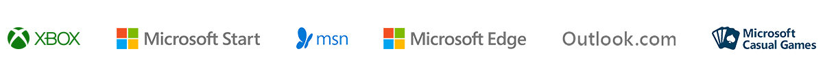 Logotipos de Xbox, Microsoft Casual Games, Microsoft Start, MSN, Microsoft Edge y Outlook.com