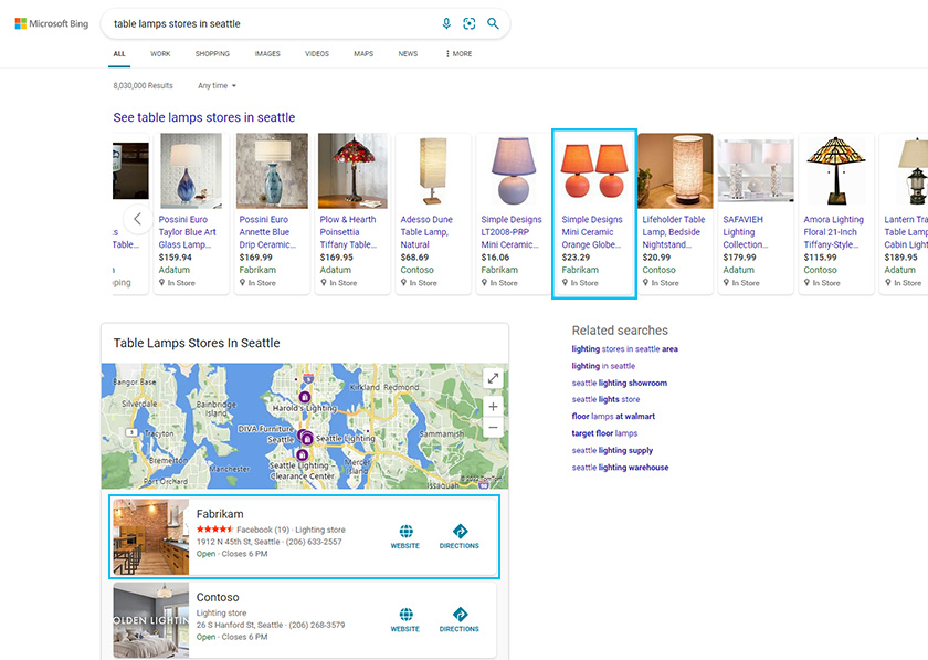 Example of available product and store information display on search results page.