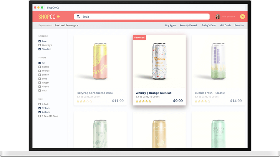 Example of a featured product for the search of "soda".