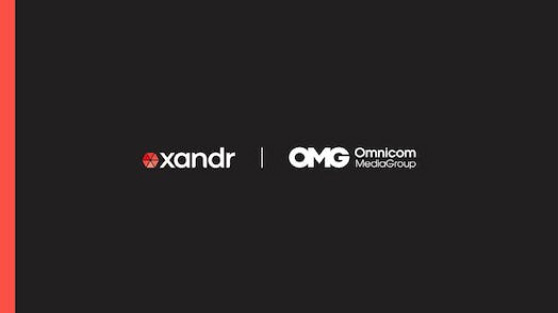 Xandr logo on the left and OMG Omnicom Media Group logo on the right over a black background.