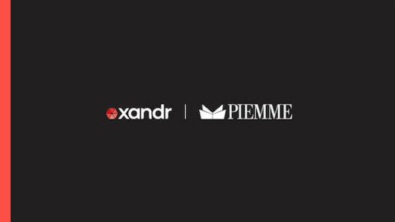 Xandr logo on the left and Piemme logo on the right over a black background.