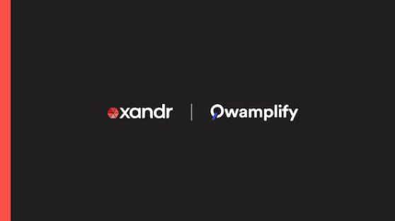 Xandr logo on the left and Qwamplify logo on the right over a black background.