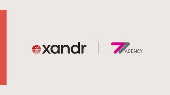 Xandr logo on the left and 77Agency logo on the right over a black background.