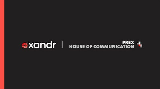Xandr logo on the left and PREX logo on the right over a black background.