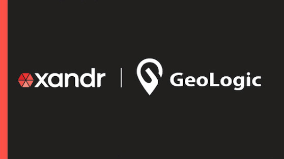 Xandr logo on the left and GeoLogic logo on the right over a black background.