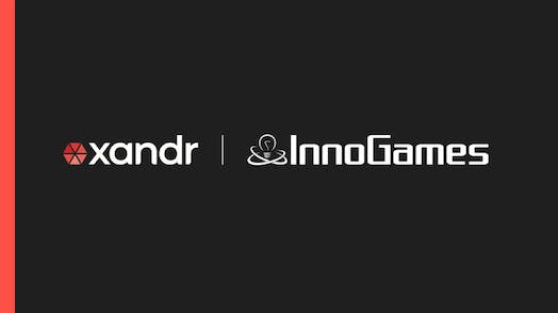 Xandr logo on the left and InnoGames logo on the right over a black background.